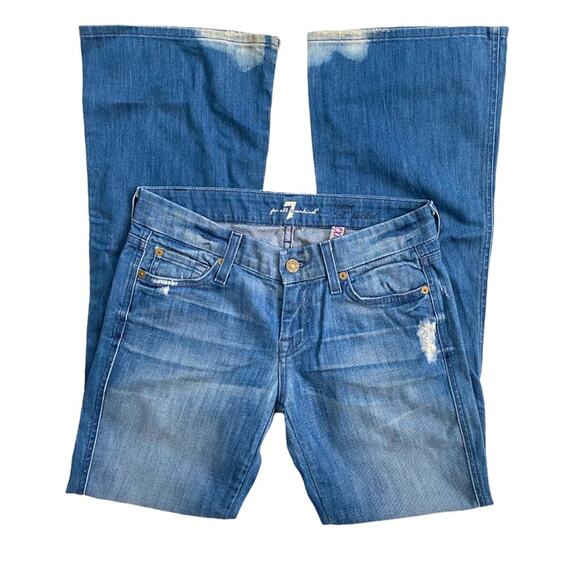7FAMK Bootcut Jeans SZ 26P Lexie Low Rise Bleached Denim Distressed - Picture 2 of 9